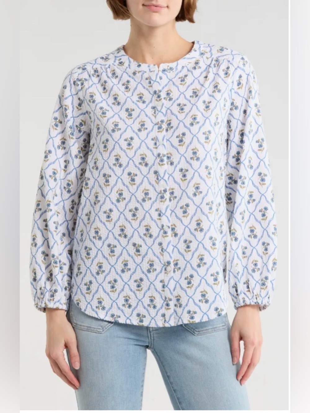 Lucky Brand print button up shirt in blue floral - L nwt